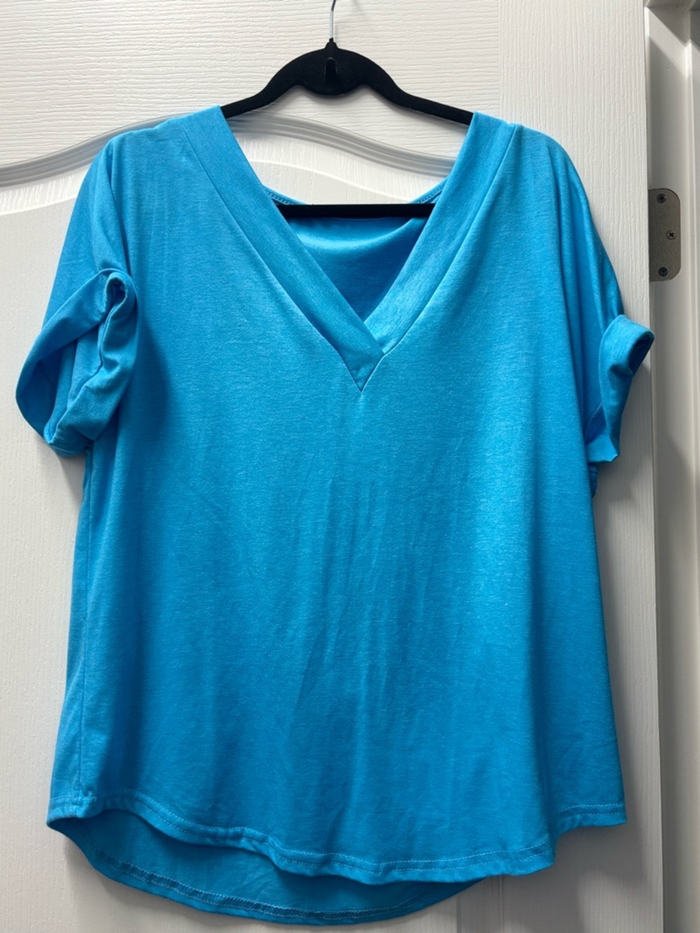 SHEIN Bright Turquoise V-Neck Short Sleeve Top